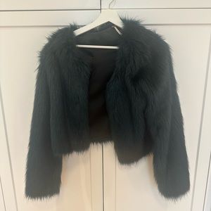 Free People Faux Fur Jacket- Dark Green